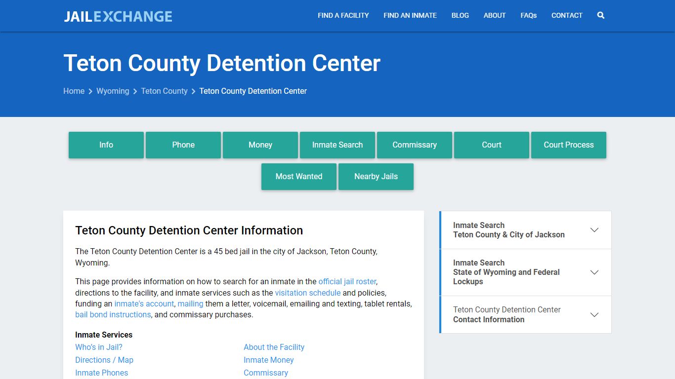 Teton County Detention Center, WY Inmate Search, Information